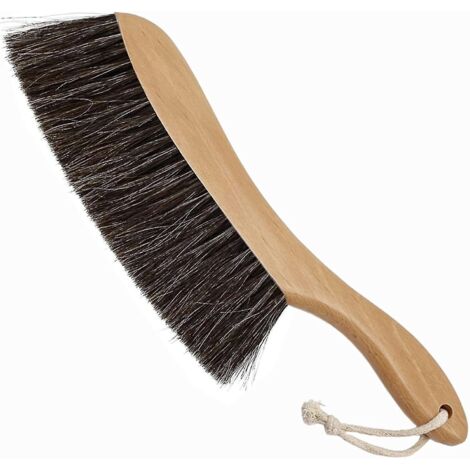 Brosse à main en crin de cheval pour le nettoyage de la maison, manche en bois, brosse douce pour dépoussiérer les meubles de comptoir, le lit, le banc, la cheminée, la voiture, les magasins. (1/5)