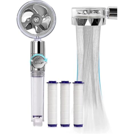 Douchette, système anticalcaire à économie d'eau, hélice haute pression 360°, filtre à trois niveaux, 3 cartouches de coton PP remplaçables (argent) (1/5)