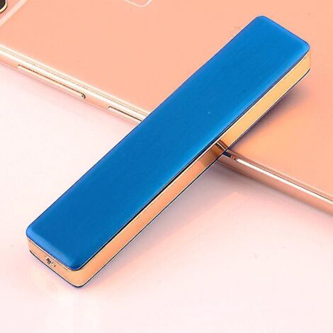 Briquet électrique rechargeable USB sans flamme, coupe-vent, design fin, avec câble USB, bleu (1/4)