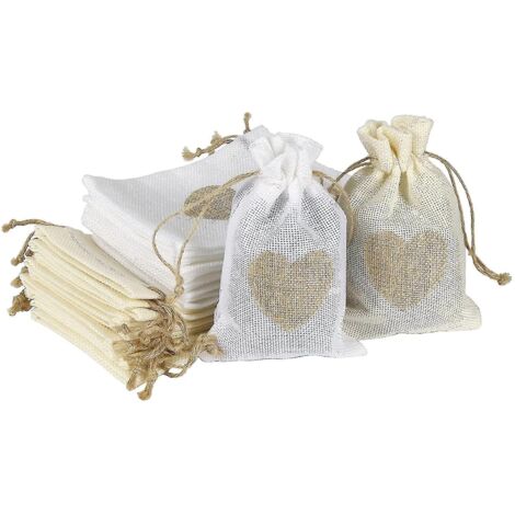 Petits sacs cadeaux en forme de cœur, lot de 20, en jute de 2 couleurs, parfaits pour offrir. (1/5)
