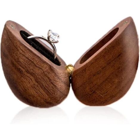 Boîte à bague en forme de cœur en bois de noyer, coussin à bague pour demande en mariage (1/5)