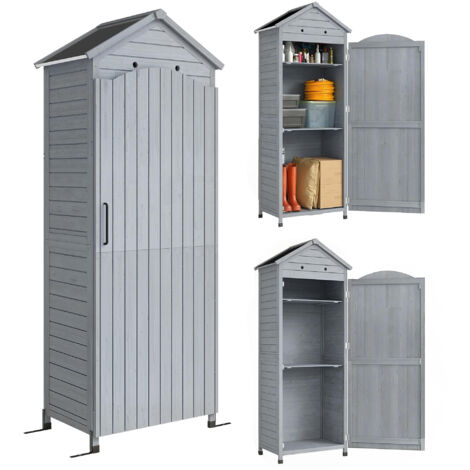 Garde-meuble de jardin en bois avec étagère réglable, porte magnétique et toit ventilé galvanisé (1/5)