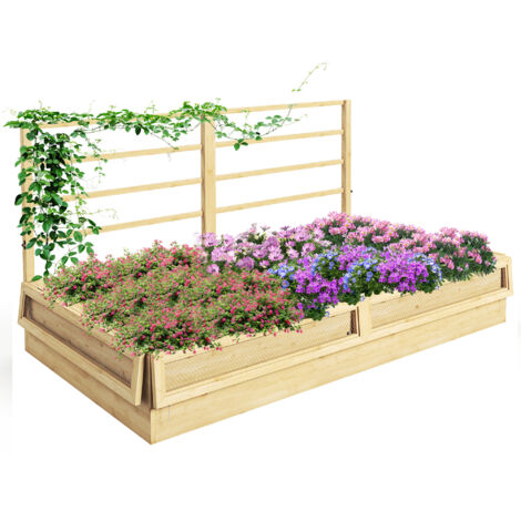 Bac de jardin surélevé pour herbes aromatiques, résistant aux intempéries, avec treillis, dimensions 183 x 98,5 x 95 cm, couleur naturel. (1/5)