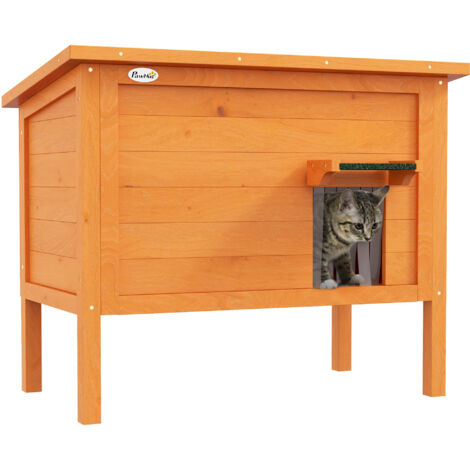 Abri pour chat extérieur résistant aux intempéries, avec fenêtre et entrée, dimensions 85 x 50 x 68,5 cm, couleur orange et vert