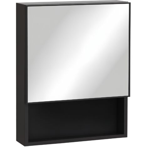 Kleankin Armoire de Salle de Bain avec Miroir, 2 Étagères Intérieures, Compartiment Ouvert, Structure en Acier, Noir, 46 x 13,5 x 58 cm (1/5)