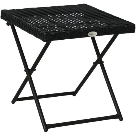 Table de balcon pliable en polyrotin, cadre acier, 40x40 cm, noir, facile d'entretien (1/5)