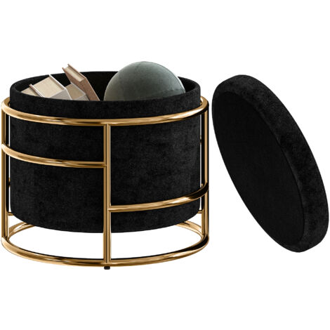 Pouf de rangement rembourré, tabouret avec cadre métallique doré et noir (1/5)