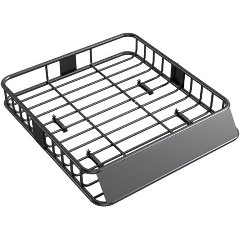 Porte-bagages de toit pour voiture, coffre de toit, capacité de charge 90,7 kg, avec déflecteur de vent, tubes en acier, couleur noire (1/5)