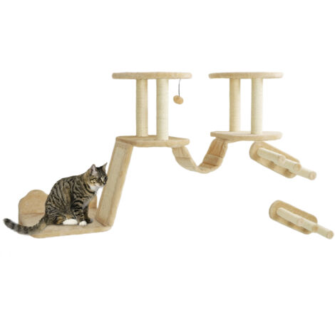 Escalier mural pour chats, support plafond et mur, adapté aux chats jusqu'à 5 kg, couleur beige (1/5)