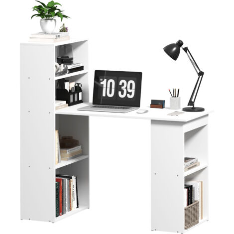 Bureau avec 2 étagères et 5 tablettes, 120 x 55 x 120 cm, blanc - Idéal pour ordinateur et rangement (1/5)