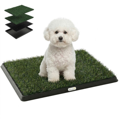 Toilette pour chien 63 x 50,5 cm avec gazon synthétique lavable - Idéale pour balcon et intérieur, couleur noir et vert (1/5)