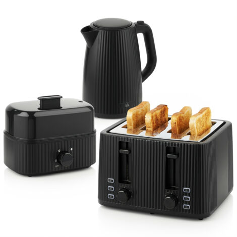 Set de cuisine : bouilloire électrique 1,7L, grille-pain 4 tranches et cuiseur à œufs 6 œufs avec voyant lumineux, noir (1/5)