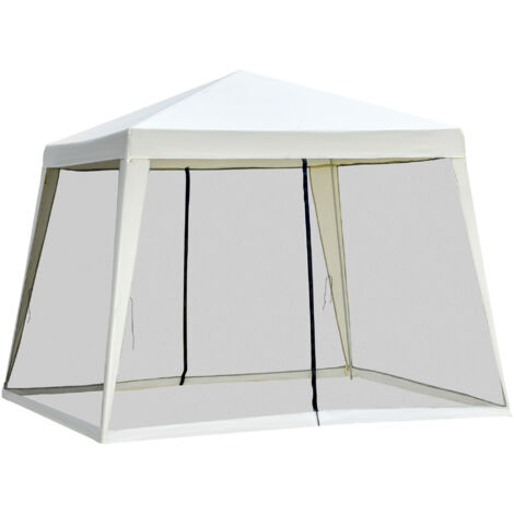 Outsunny Pavillon de Jardin 3x3m, Tente de Réception Étanche avec Moustiquaire, Structure Métal et Toile Polyester Crème (1/5)