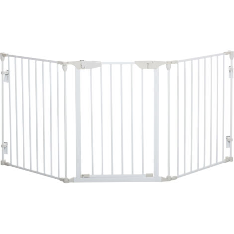 PawHut Barrière de Sécurité pour Chiens, Grille de Protection Amovible 180 x 74,5 cm, Blocage Porte et Escalier pour Cuisine, Couloir, 3 Panneaux, Blanc (1/5)