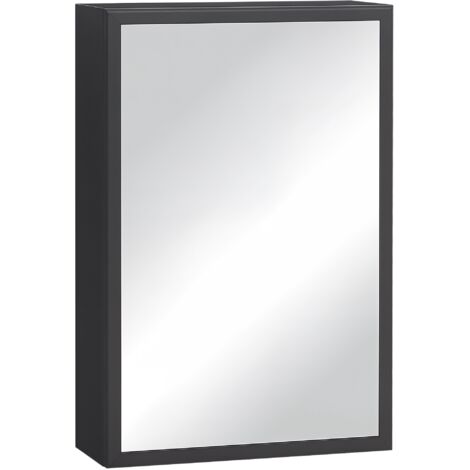 Armoire de salle de bain avec miroir, 3 étagères, charnières douces, structure en acier, couleur noire, dimensions 40 x 15 x 60 cm (1/5)