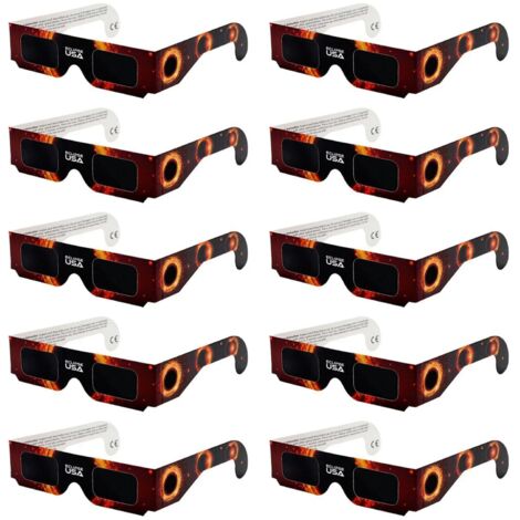 Lot de 10 paires de lunettes pour l'observation des éclipses solaires — Adaptées à l'observation des éclipses totales ou partielles — Lunettes d'observation solaire en carton