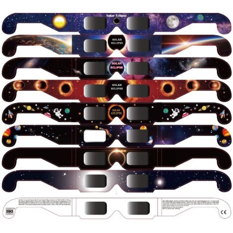 Lot de 8 Lunettes Éclipse Solaire ISO 12312-2 - Lunette Éclipse Solaire Certifiée pour Éclipse de Soleil Totale ou Partielle