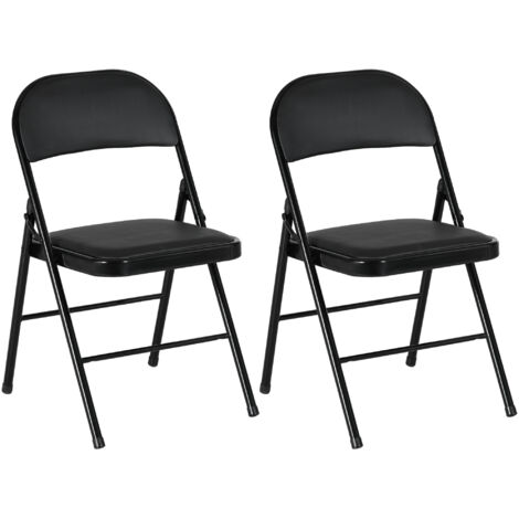 2er-Set de Chaises Pliantes de Bureau, Sièges Portables en Similicuir Noir avec Pieds Métalliques pour Salle d'Attente ou Réception (1/5)