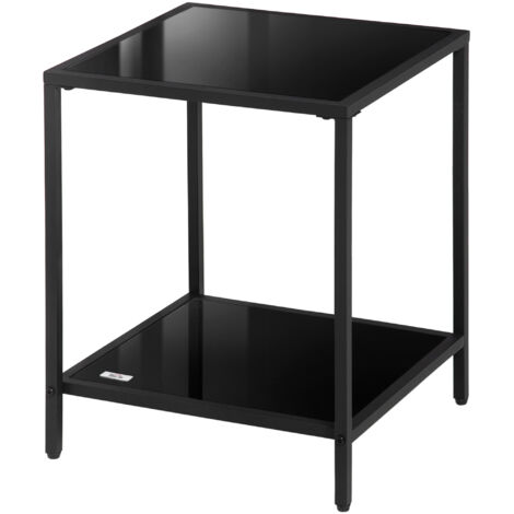 Table d'appoint en verre trempé, 2 niveaux, structure métallique design classique, noir (1/5)