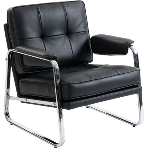 Fauteuil lounge large assise, accoudoirs, pieds en acier, similicuir noir pour salon, chambre à coucher (1/5)