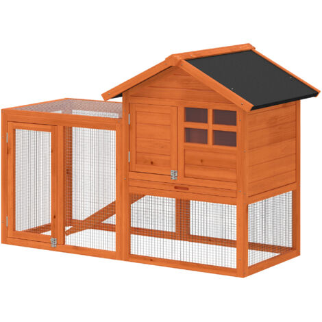 Clapier à lapins 2 étages avec toit bitume étanche enclos extérieur rampe portes bois 123,5x62,6x92,5 cm Orange (1/5)