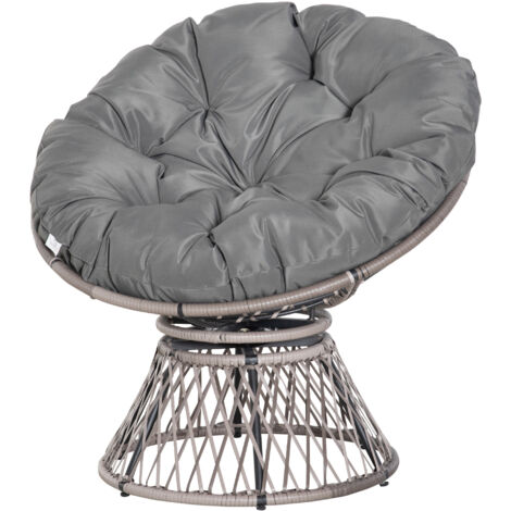 Fauteuil suspendu rotin gris 360° avec coussin, 87x97x86 cm (1/5)