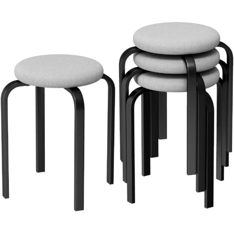 Lot de 4 tabourets de rangement empilables, poufs ronds rembourrés modernes sans dossier pour cuisine, salle à manger, Gris (1/5)