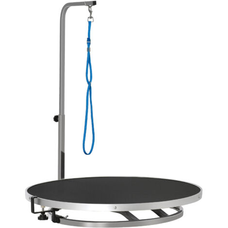 Table de toilettage pour chien pivotante, surface antidérapante, perche réglable en hauteur avec lasso, bain et séchage à domicile, support jusqu'à 40 kg, Ø65 x 72H cm, noir (1/5)