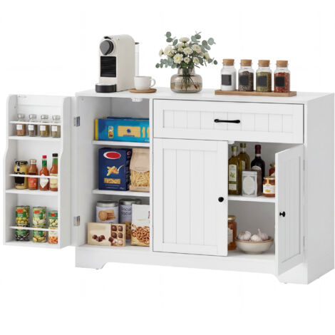Meuble de cuisine moderne avec tiroir, étagères réglables, petit garde-manger de cuisine à portes et compartiments, blanc (1/5)
