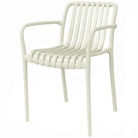 Lot de 4 chaises de jardin empilables, design à lattes avec accoudoirs, ergonomiques, crème ivoire (1/5)