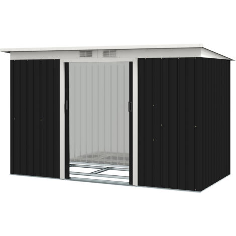 Abri de jardin métallique 6,3m³ 280x130x172cm, remise extérieure avec toit incliné et porte coulissante, résistant aux intempéries, cabanon de jardin pour cour et terrasse, gris anthracite foncé (1/5)