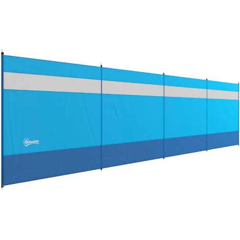 Pare-vent avec fenêtre transparente et sac de transport, tiges en acier, 725x140 cm, bleu (1/5)