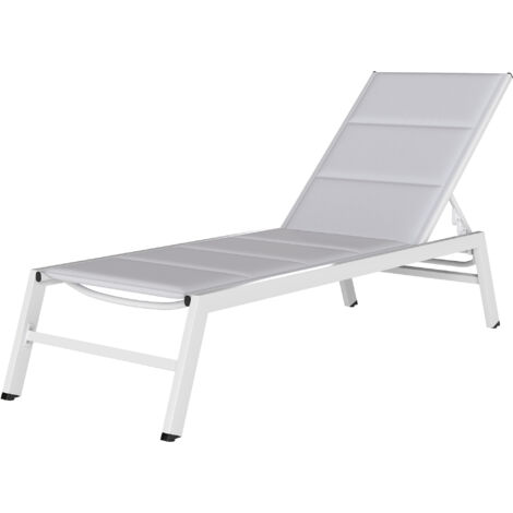 Lit de repos respirant pour jardin, chaise longue inclinable à 6 positions, cadre en aluminium gris clair (1/5)
