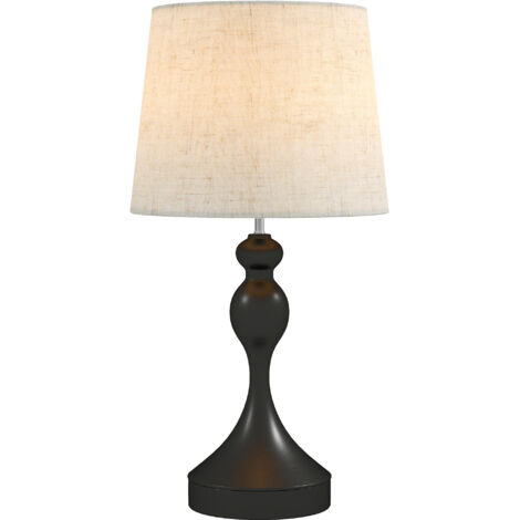 Lampe de table LED avec 3 températures de couleur, veilleuse avec ports de charge USB A+C, abat-jour en lin, noir (1/4)