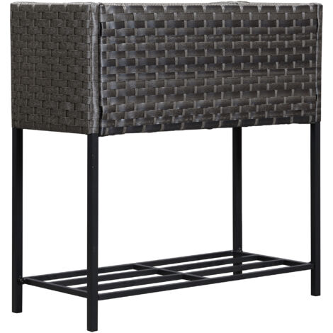 Hochbeet, Blumenkasten, tiefe Ablage, Metallgestell/Polyrattan, 70 x 30 x 70 cm, Dunkelbraun (1/5)