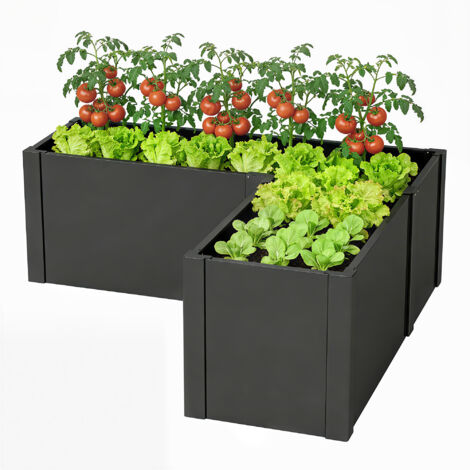 Hochbeet L-förmig, Pflanzkasten wetterfest aus verzinktem Stahl, Frühbeet 150x150x55 cm, Schwarz (1/5)