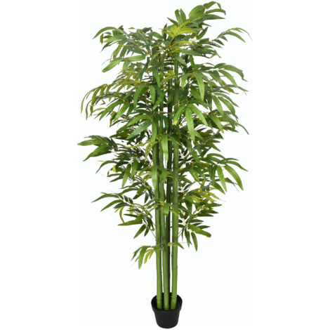 Bambou artificiel, aspect réaliste, pot inclus, pour intérieur, 180 cm, vert/noir (1/5)