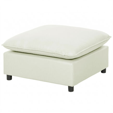 Pouf moderne en tissu ottomane, avec pieds en plastique pour salon et chambre, 75 cm, blanc crème (1/5)