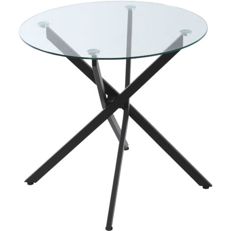 Table de salle à manger en verre moderne, 80 cm de diamètre, table de cuisine avec plateau en verre trempé et pieds métalliques, pour 4 convives (1/5)