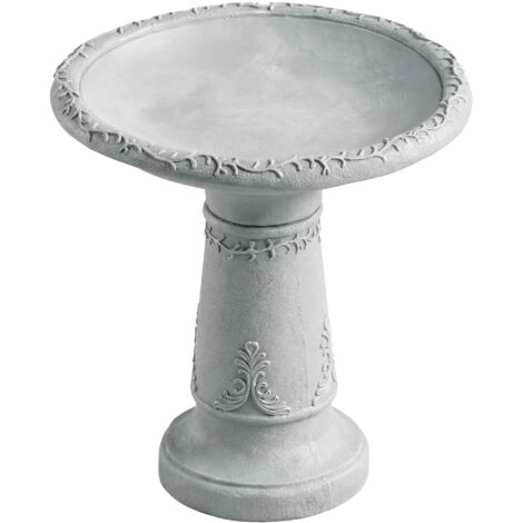 Bain d'oiseau résine extérieur 51 cm rond imitation pierre, distributeur de nourriture autonome gris (1/5)