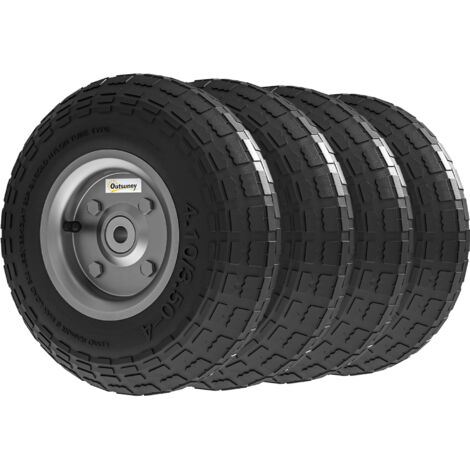 Jeu de 4 roues de brouette, pneu plein Ø 255 mm, 80 kg, avec chambre à air, roulement à billes noir
