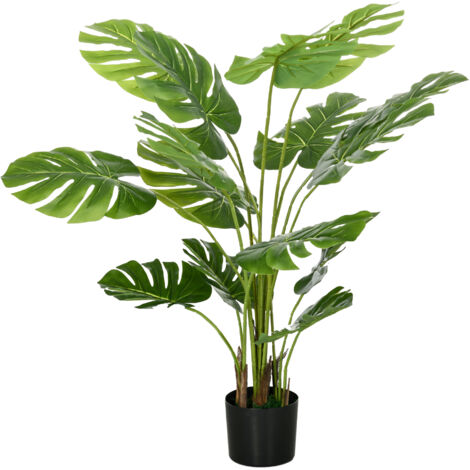 Plante artificielle réaliste Monstera Deliciosa, pot inclus avec terre ciment, 17,5 x 17,5 x 120 cm, vert (1/5)