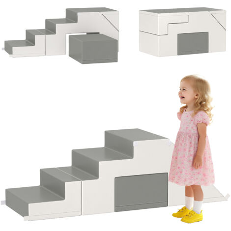 Jouet d'escalade et toboggan pour enfants, développement moteur, similicuir, mousse EPE, 86x49x47 cm, gris (1/5)