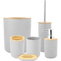 6 Pièces/Set Porte-savon Porte-brosse à dents Tasse de Rincage Flacon de Lotion Accessoires Salle de Bain Gris