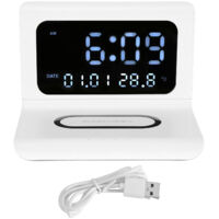Réveil Digital avec Chargeur Sans Fil, Horloge de Bureau Électronique Multifonction