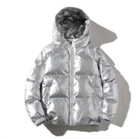 Manteau d'hiver épais et brillant à capuche pour homme, coupe ample, chaud et décontracté - Taille 3XL - Argent-3XL
