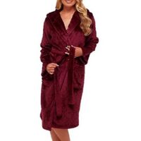 Peignoir polaire femme à capuche, peignoir de bain en éponge, vêtement de nuit - L - Rouge bordeaux