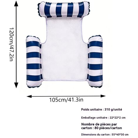 Hamac gonflable rayé pour piscine, fauteuil flottant aquatique à 3 boudins, matelas gonflable portable pour adultes et enfants - bleu foncé (…) Hamac gonflable rayé pour piscine (sans pompe) (1 pièce)