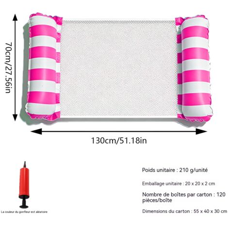 Hamac gonflable à rayures pour piscine, fauteuil flottant aquatique à 2 tubes, matelas gonflable portable pour adultes et enfants - Rose (pompe à air) (rayures) (1 pièce)