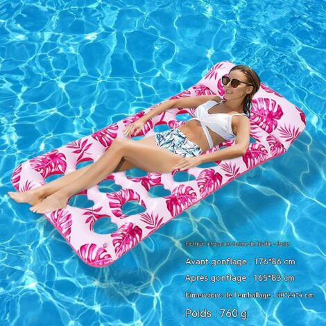 Hamac gonflable flottant de style tropical, design perforé, porte-gobelet intégré, lit flottant portable - Hamac flottant perforé rose rouge(pompe non requise) (1/5)